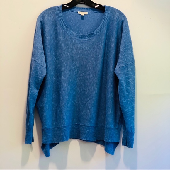 Eileen Fisher linen blend bright blue pullover top - Picture 2 of 8